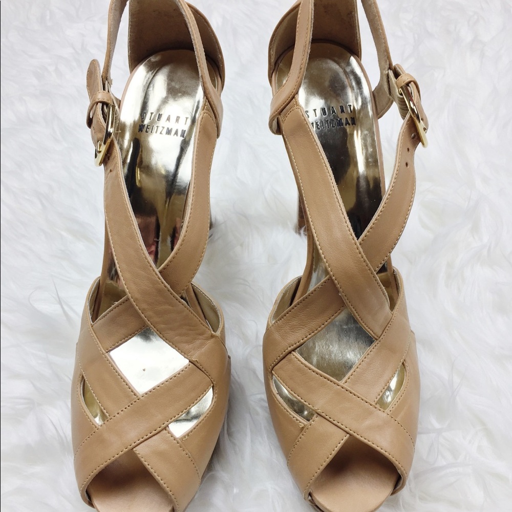 Stuart Weitzman - Tan Open Toed Strap Heels